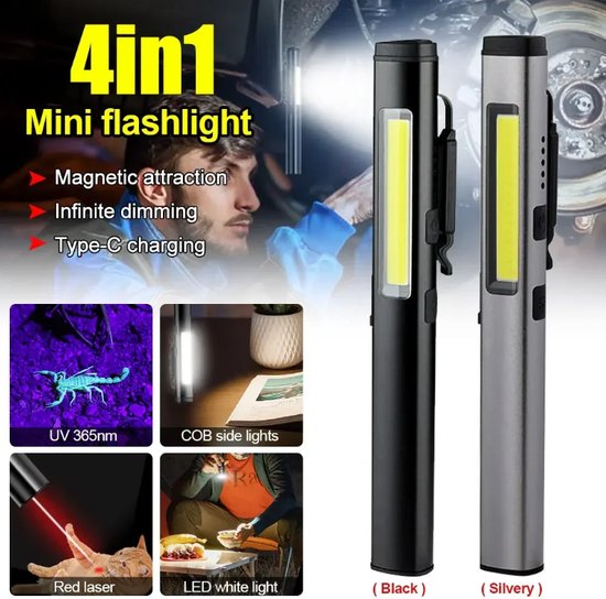 Mini lampe de poche portable (noire) 45 lm, 2 modes, rechargeable