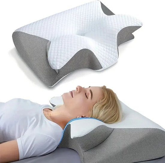 Foto: Verkoop nederland 1 stuk traagschuim cervicale kussen 2 in 1 ergonomische contour orthopedisch kussen voor nekpijn voorgevormde steun memory nek kussen nekkussen wit 60 x 40 x 14cm