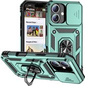 Coverup Hoesje - Geschikt voor iPhone 16 Hoesje - Coverup Ring Kickstand Back Cover met Camera Shield - Groen