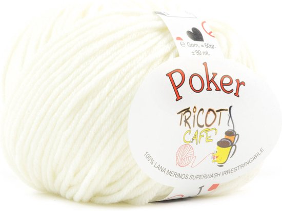 Tricot Café - Poker - pure merino wol garen ideaal voor naaldwerk - haakwol zeer zacht hoge kwaliteit niet krimpend bolletje voor naald/ haaknaald:4.50/5.50 50gr Wit 1