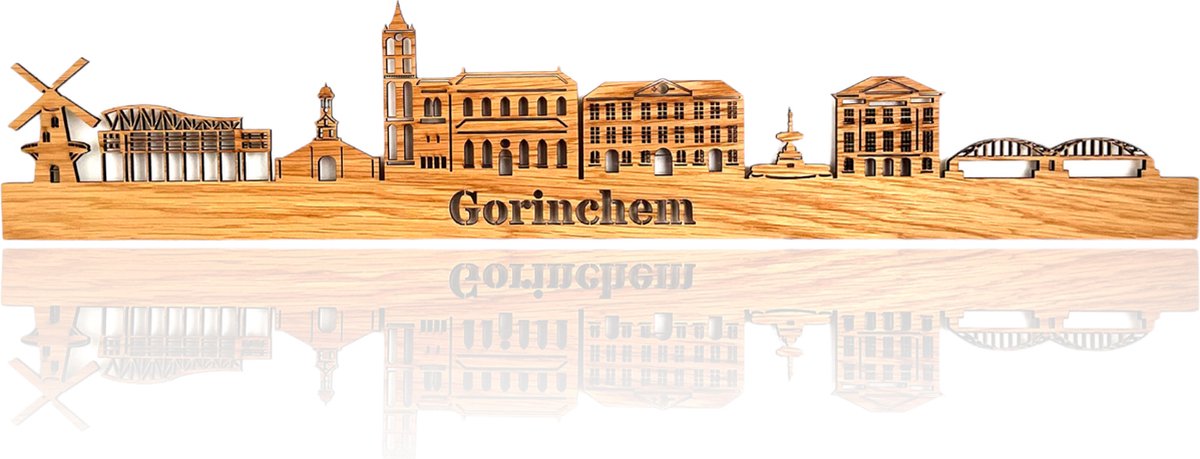 Skyline van Gorinchem - Eikenhout - 110cm - Wanddecoratie van hout