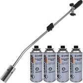 Onkruidbrander Gas met Piëzo-ontsteking met 4 Gaspatronen, Schilferapparaat, Vernietigingsset - Gasbrander - Zilver 80 cm