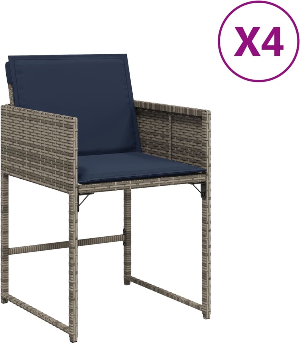 vidaXL - Tuinstoelen - 4 - st - met - kussens - poly - rattan - grijs