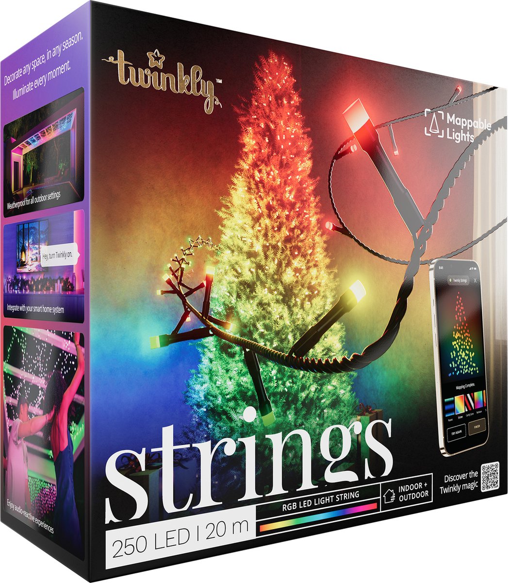 Twinkly Strings Lichtsnoer - 20M - LED - 250LED RGB - Dimbaar - Binnen & Buiten - Bluetooth of Wifi - Werkt met Homekit, Homey, Google Home en Razer Chroma - Zwart – foto 8