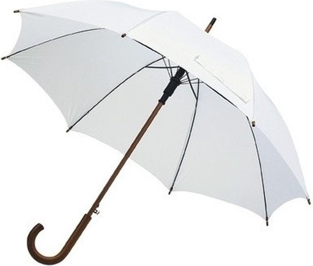 Witte luxe paraplu met houten handvat in haakvorm 103 cm - Paraplu's