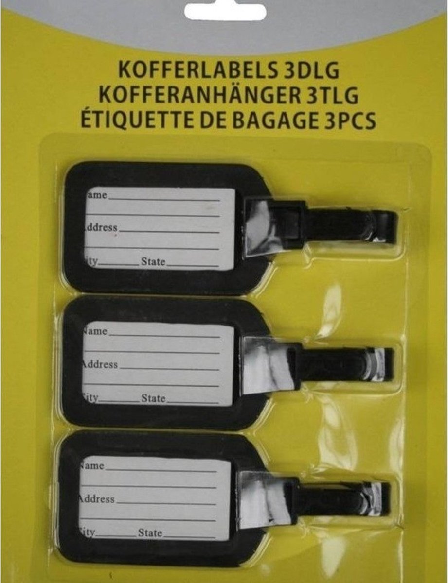 Bol.com Kofferlabel - 3x stuks - bagagelabel - zwart aanbieding