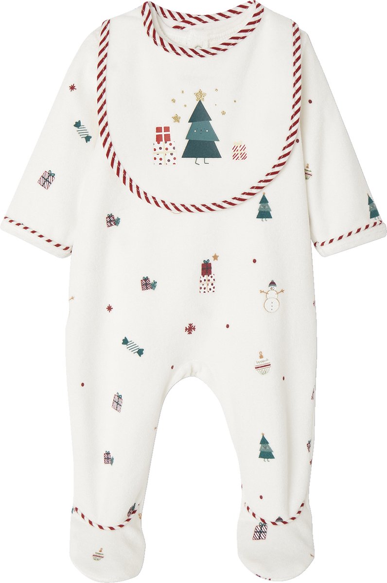 Pyjama De Noël Bébé En Velours - Broderies Festives - Pieds Antidérapants - Ouverture Pressionnée - Tailles 0 à 36 Mois