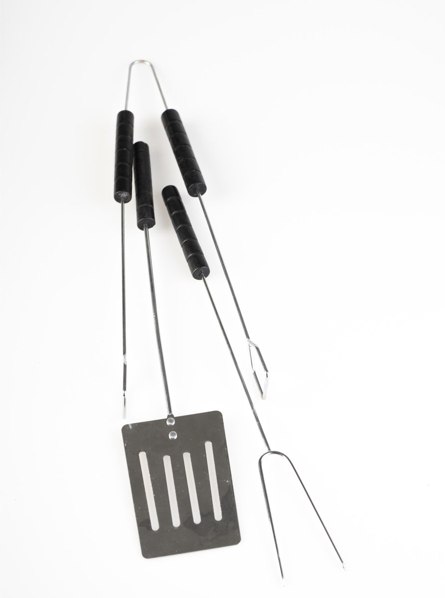 BBQ/barbecue gereedschap set 3-delig RVS - Barbecuetang - vork - spatel