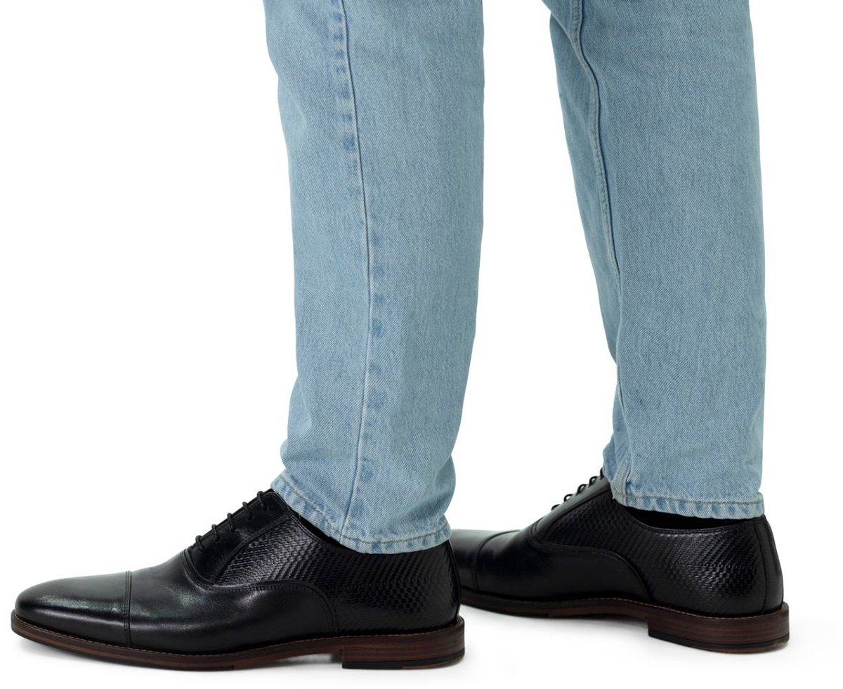 Manfield - Heren - Zwarte leren veterschoenen - Maat 41