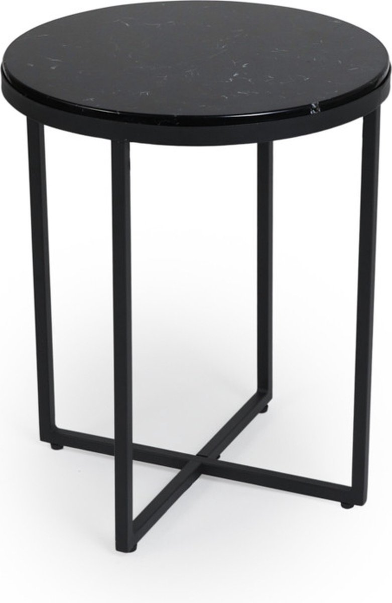 Lifa Living - Marmeren Bijzettafel - Zwart - Metalen Frame - Luxe - Minimalistisch - Rond - ø 40 x 50 cm