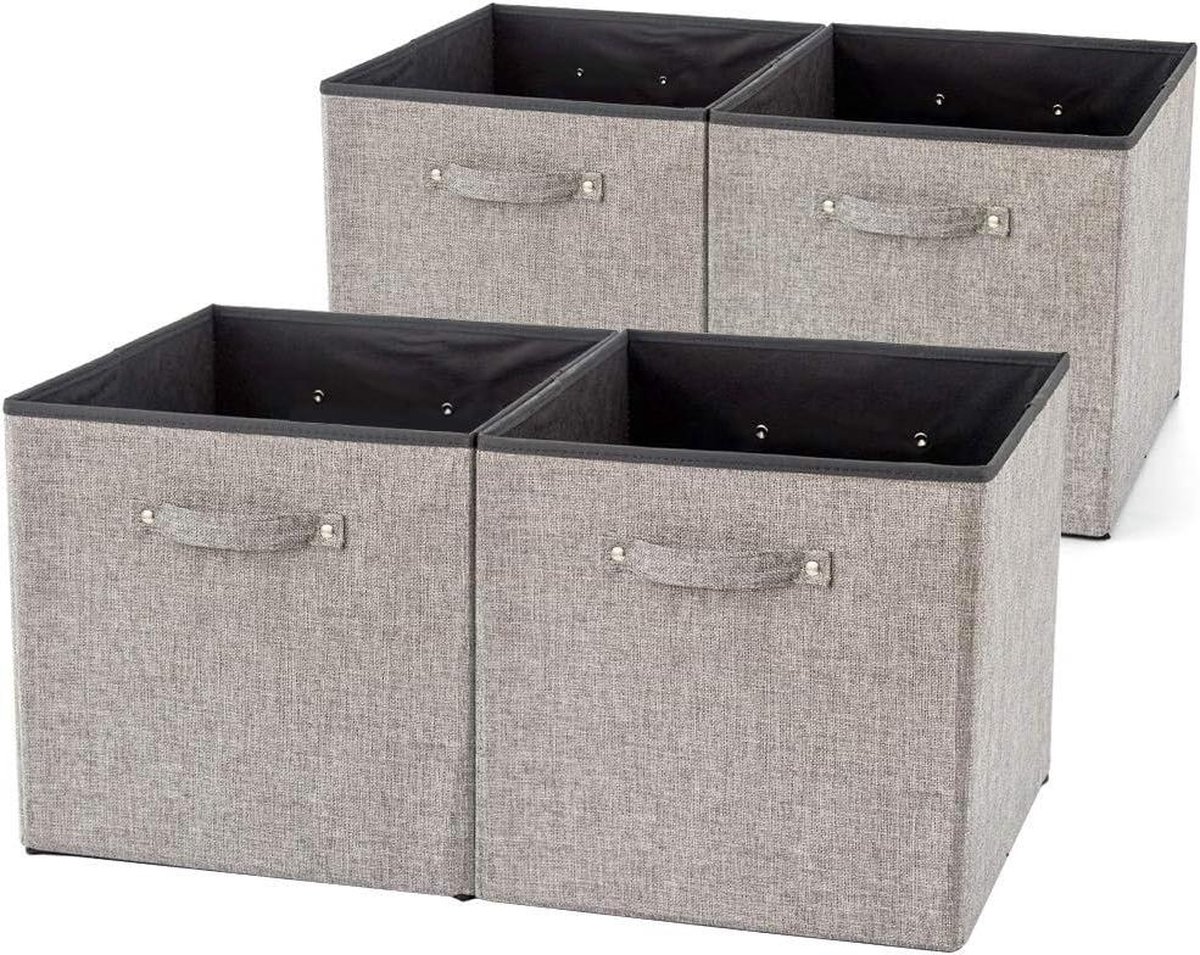 Opvouwbare opbergdoos met sterke handgrepen - grijs - set van 4 - 33x38x33 cm