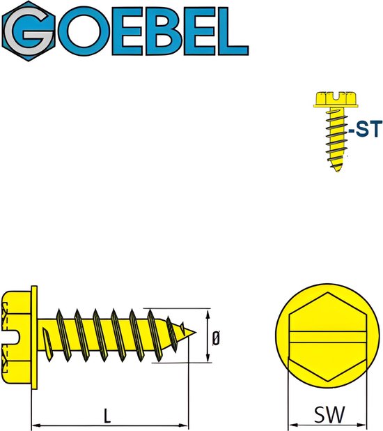 GOEBEL® - 1000 x Vis à tôle à tête hexagonale 4,8 x 16 mm Acier Zingué Sans Ring DIN7976 / ISO1479 avec rondelle emboutie Fente - Vis - 2015148163