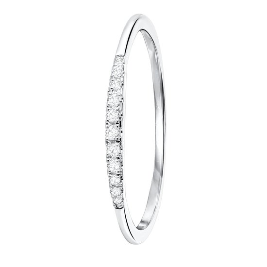 Lucardi Dames Ring met 11 diamanten (0,06ct) - Ring - Cadeau voor vrouwen - 14 Karaat Goud - Witgoud