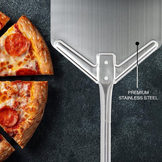 Pizzaschep Hard Geanodiseerde Aluminium Pizzaschuiver met Afneembare Handgreep voor Compacte Opslag van Zelfgemaakte Pizza's, Brooden