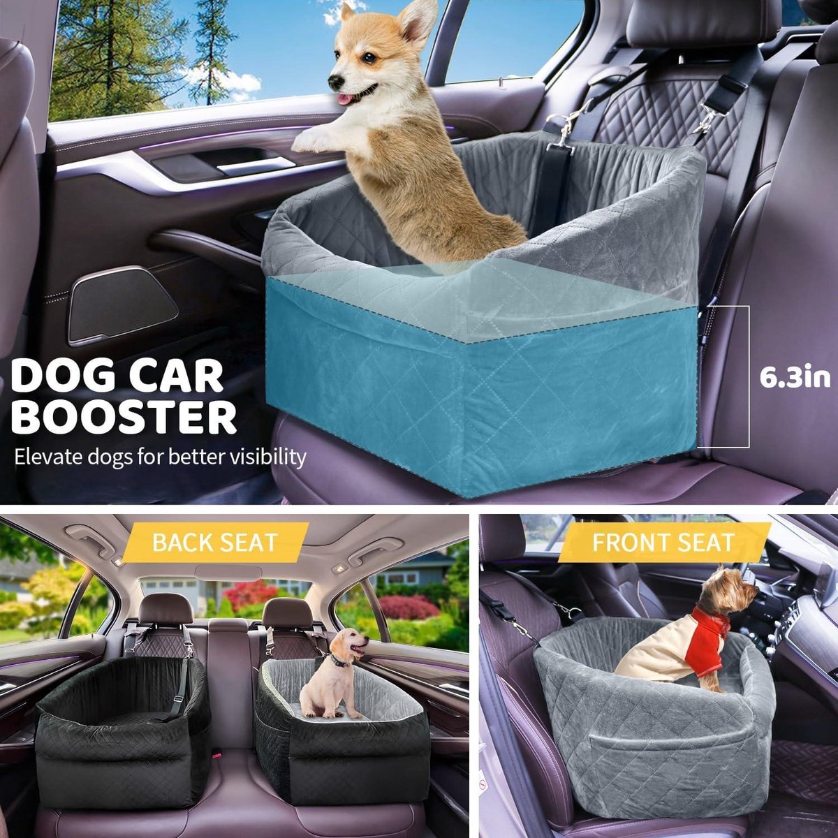 Gimars Omkeerbaar Honden Autostoel Met Lang/Kort Pluche Zitkussen Voor Kleine Middelgrote Tot 16kg Afneembaar Wasbaar Antislip Booster 15cm 28d Egg Crate Foam S 3338803117