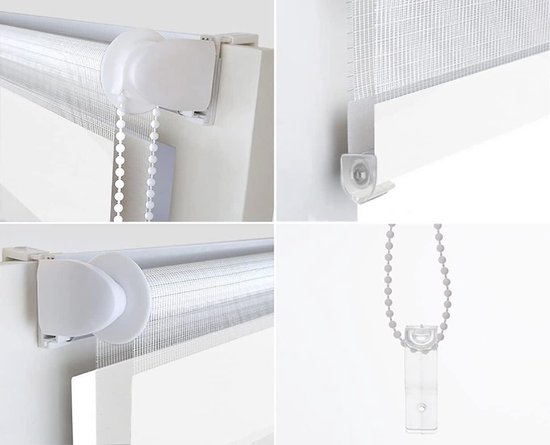 Store enrouleur double couche nuit et jour - 140 x 130 cm - Blanc - Sans outils - Occultant - Économie d'énergie.