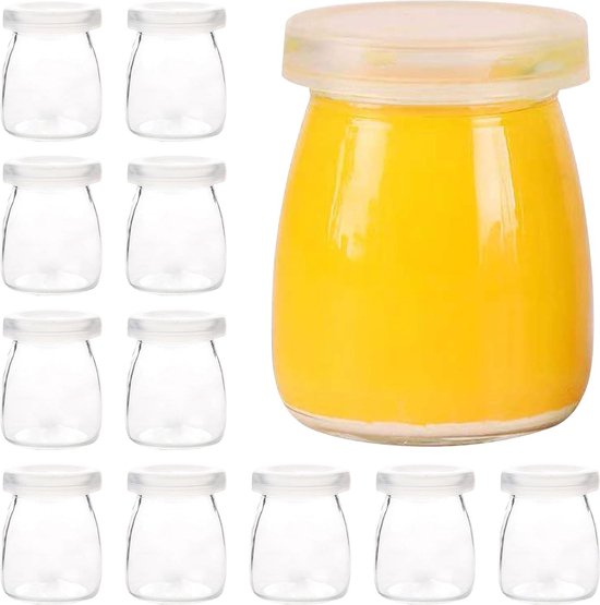 12 stuks glazen puddingflessen deksels - 150 ml yoghurtdeksels - vervangende yoghurtpotten - melk jam honing kefir - 12-pack jampotjes met deksel