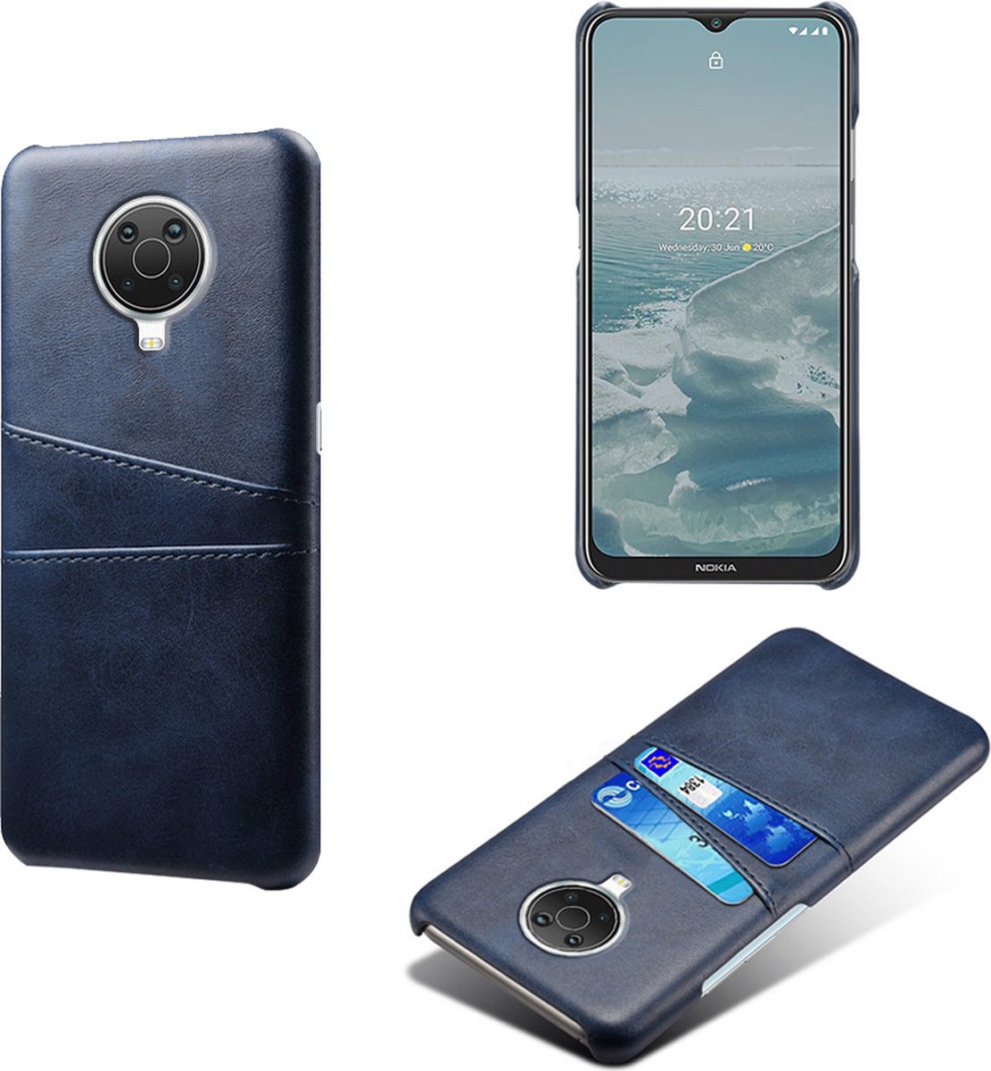 Back Cover met Opbergvakjes + 21D Glas Screenprotector voor Nokia G20 / G10 _ Blauw