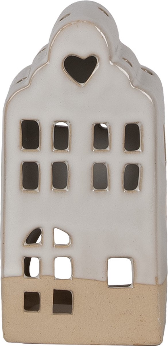 Clayre & Eef Theelichthouder Huis 7x6x14 cm Beige Keramiek