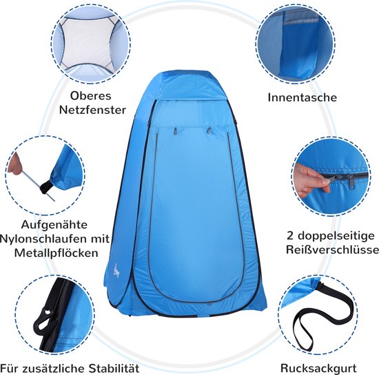 Outsunny Pop-up toilettent camping douchetent omkleedtent binnentas polyester blauw A20-134 van Merkloos — afbeelding 5