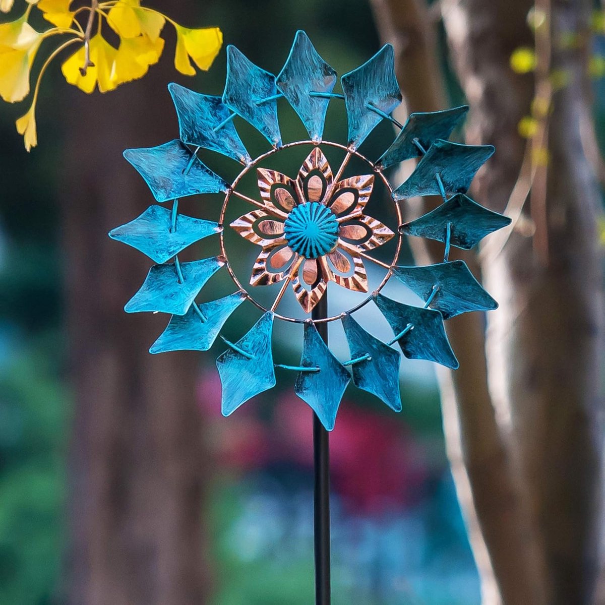 SteadyDoggie Windspinner Emerald 61 inch Enkel blad Gemakkelijk draaiende kinetische windspinner voor buiten Verticale metalen sculptuur Staakconstructie voor buiten gazon en tuin