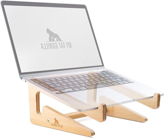 Foto: Laptop verhoger bamboe laptopstandaard voor ergonomische notebook verhoging 10 15 inch bureau verticale houder universele laptophouder met bamboe laptop verhoger