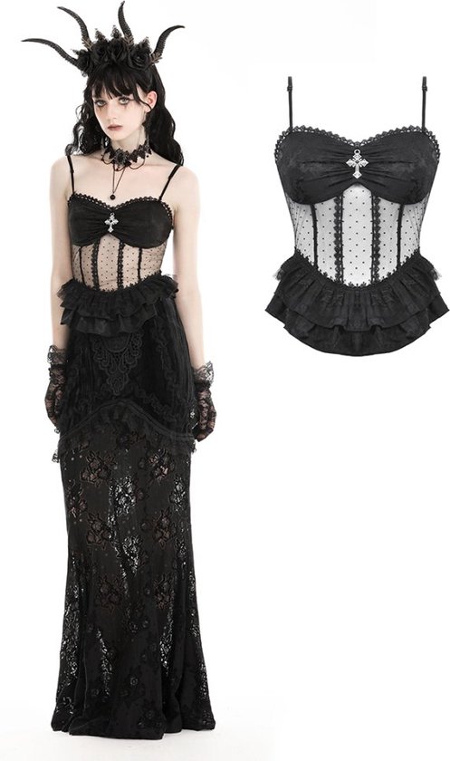 Women's Gothic Mermaid Dress – Sleeveless Mesh Lace Velvet Bodycon Midi Dress, Black - View #8