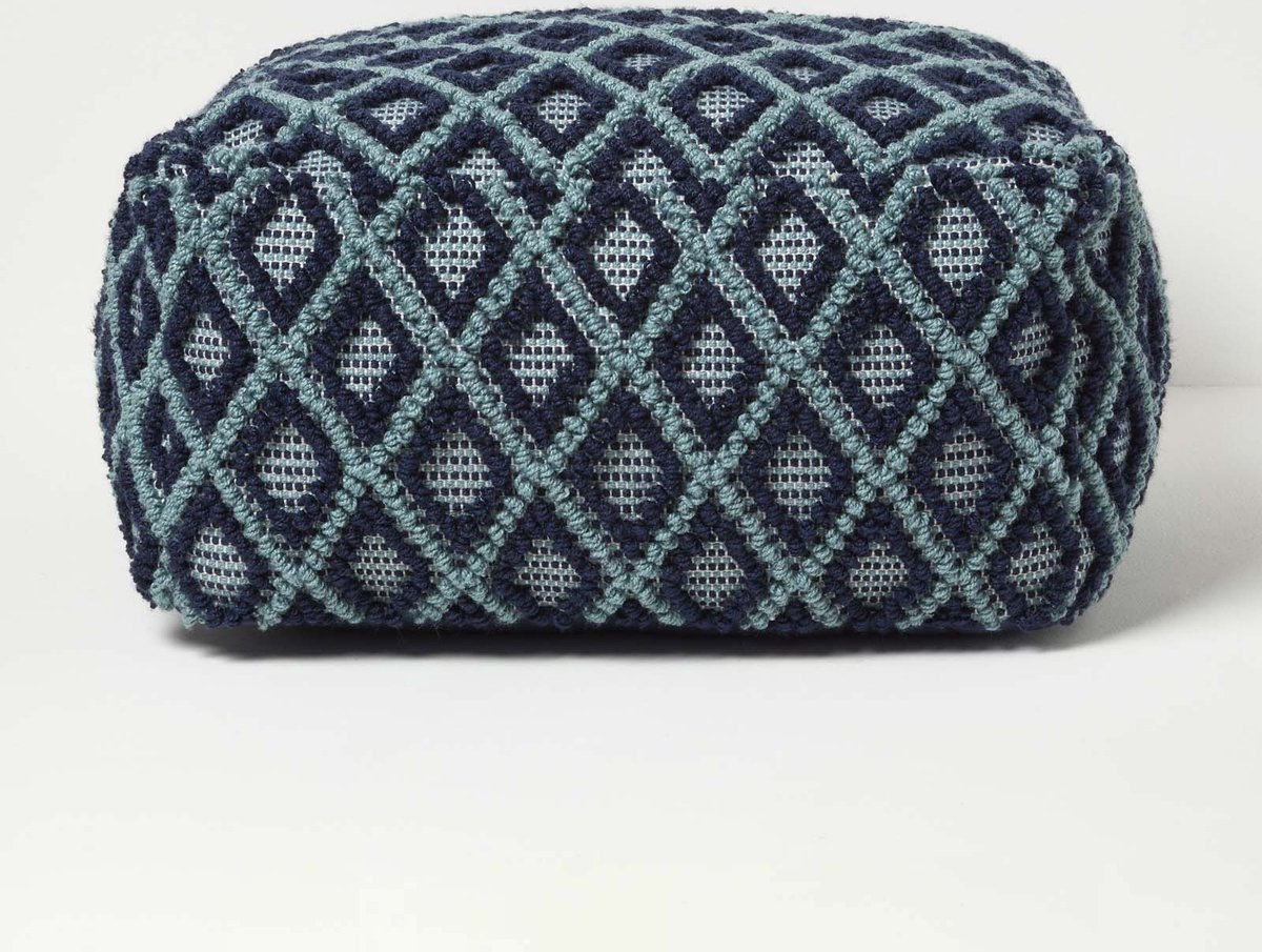 Homescapes Poef Tula met 3D ruitpatroon 55 x 30 cm - zitzakkruk blauw-petrol
