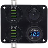 ProRide 12V USB Autolader 6 Poorten - QC3.0 - Voltmeter en Schakelaar - Vierkant inbouw paneel