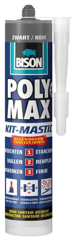 Bison Poly Max Kit zwart koker 280 ml, alles in 1 kit, waterdichte...