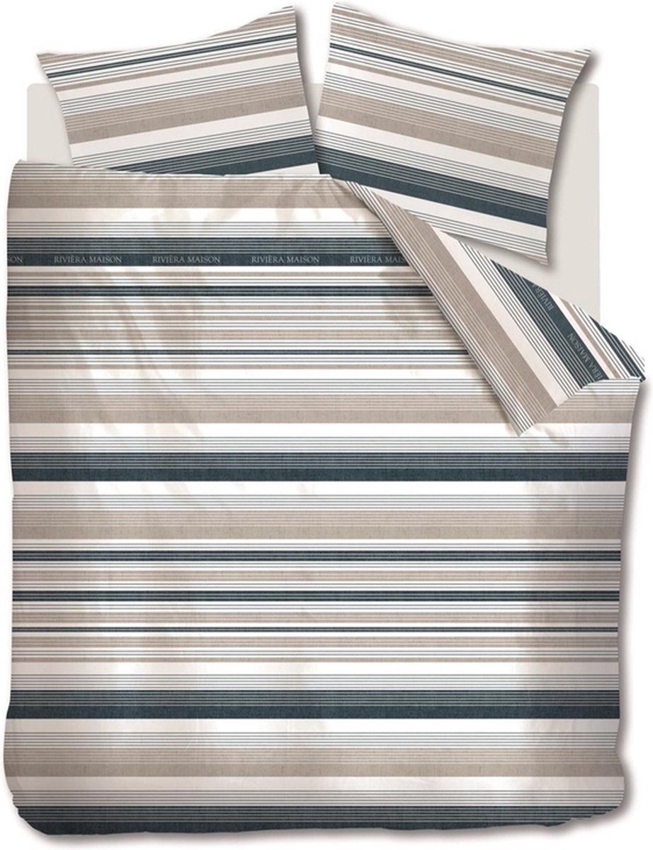 Riviera Maison Sturdy Stripe dekbedovertrek - Tweepersoons - 200x200/220 - Marineblauw