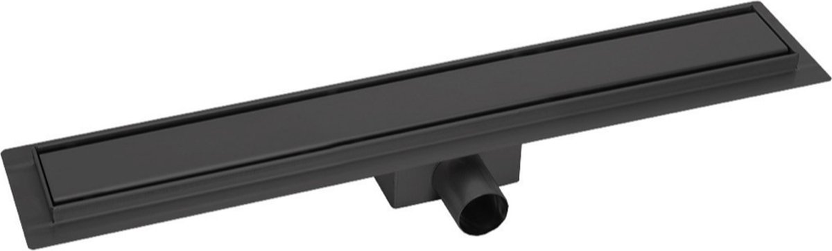 LINEA UNO - Roslev 80x7cm - Mat zwart tegelrooster - Douchegoot - Douchedrain – Met Flens – Uitneembaar Sifon & Haarfilter – Zijuitloop – Compleet - 991209