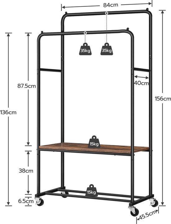 HOOBRO Clothes Rack, 2 Clothes Rails, Wardrobe Rack with