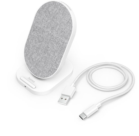 Chargeur sans fil Hama 10W - Chargement sans fil - Convient aux Smartphones dotés de la technologie Qi - Chargement sans fil - Chargement portrait et paysage - Fonction de Sécurité et LED- Incl. Câble USB-C - Wit