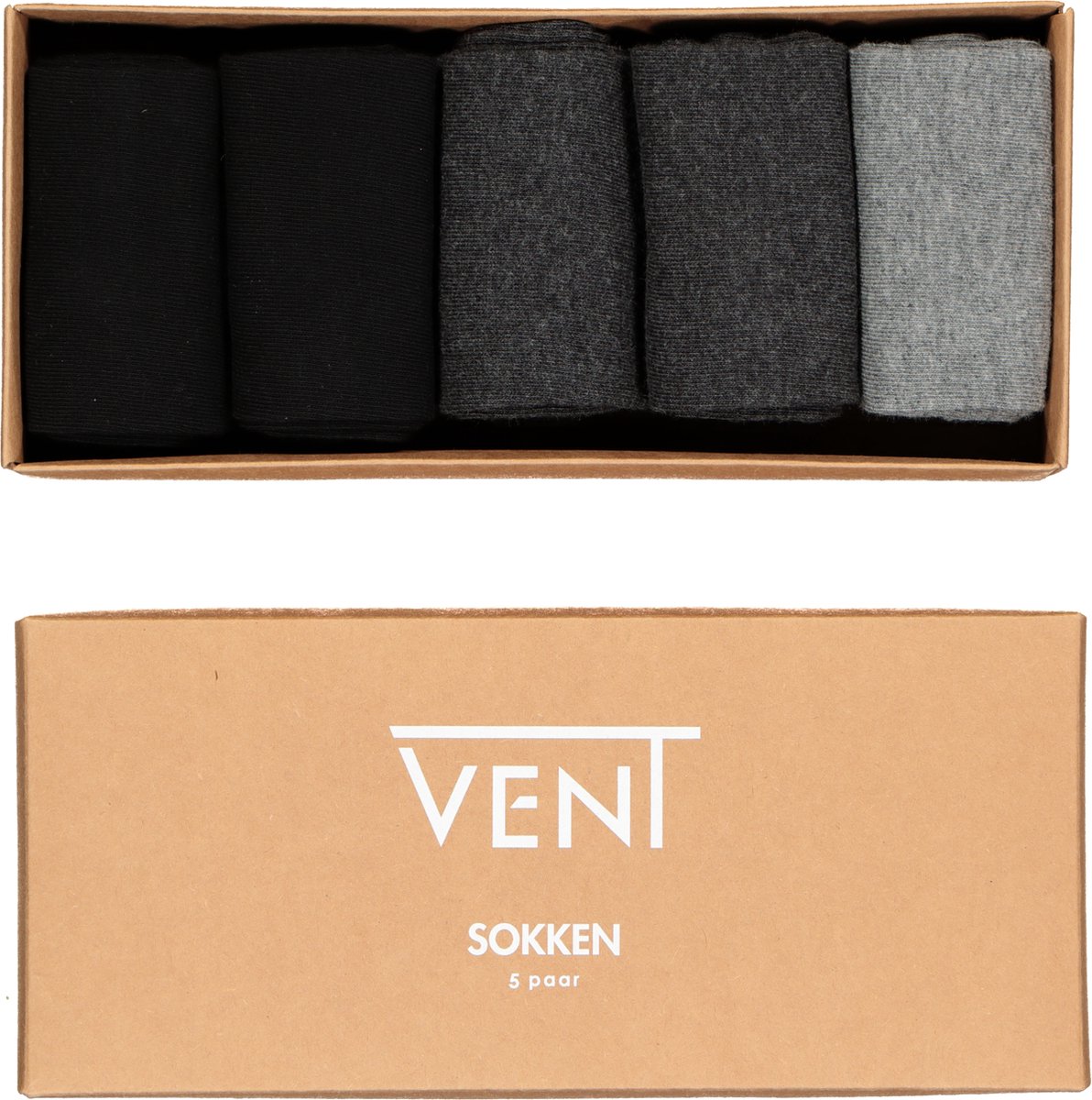 VENT herensokken katoen (5-pack) - lichtgrijs - antraciet en zwart