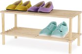 Rack à chaussures en Wood pour 2 étages - 4 paires de rangement - Organisateur de chaussures pour petits espaces - Natural - 29,5 x 63 x 26 cm