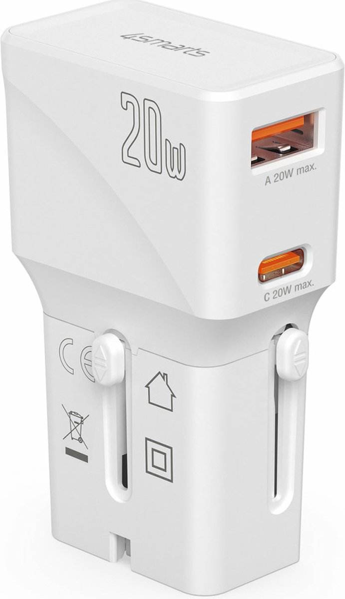 4smarts Universele Wereldstekker US/AUS/UK/EU Fast Charge 20W