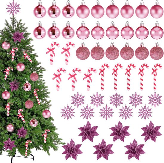 Kerstboomversiering 40 stuks kerstboomballen roze glitter kerstbal ornamenten splintervrij hangende kerstballen voor Kerstboom bruiloft feest