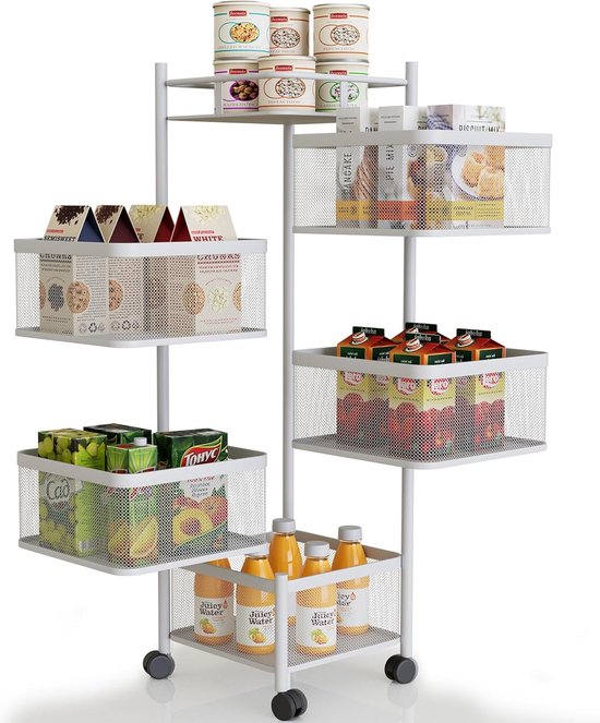 JGS® - Keukenwagen op Wielen, Multifunctionele Opbergwagen, Stijlvolle Groente en Fruit Opbergrek (Wit)-