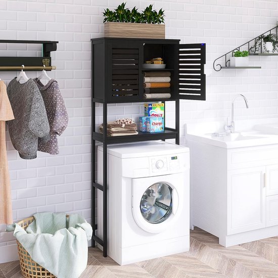 Badkamer boven de toiletopbergkast, 2 deurs bamboe kastorganizer