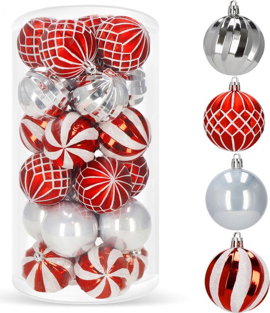 CZMAO Plastic Kerstballen Set, 50 Stuks 4 cm Kerstboom Kerstballen Decoratie Kerst, Kerstboom Decoraties met Hanger, Onbreekbaar, Outdoor Indoor (Rood en Goud, 50