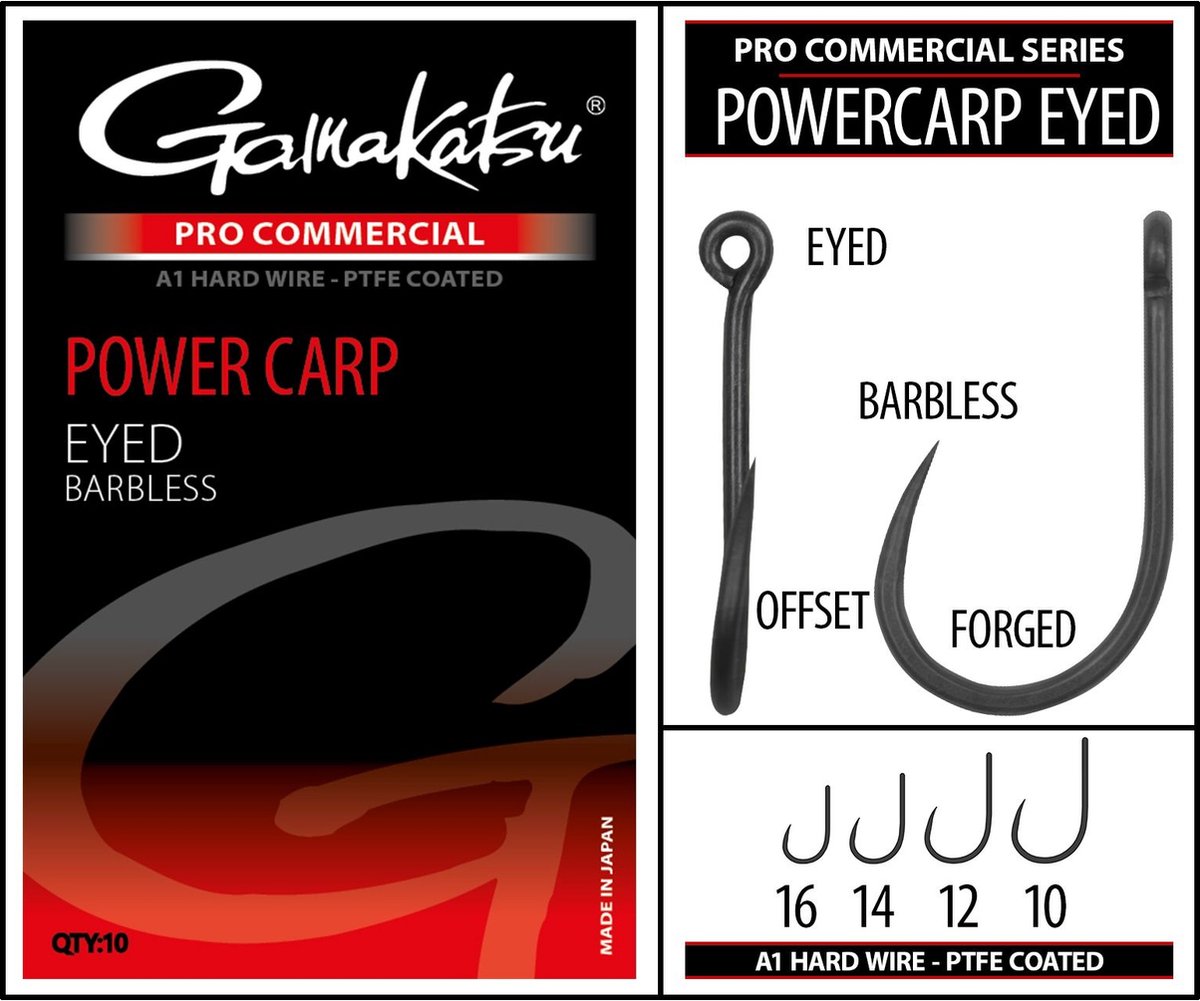 Gamakatsu Coarse Pro-C Powercarp A1 PTFE Eyed - Barbless (10 pcs) - Maat : 16