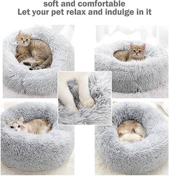 SHJOEE Pluizig Huisdierbed Fluffy Kattenmand Rond Hondenmand Wasbaar Kattenbed kalmerend Hondenbed Donut Hondenkussen Huisdier Slaapkussen voor Kleine, Middelgrote Honden, Katten en Andere Huisdieren