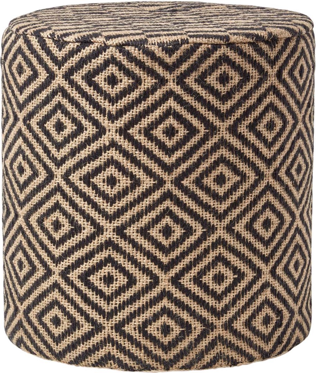 Homescapes jute poef met etnisch patroon - ronde kruk zwart naturel, 40x42 cm