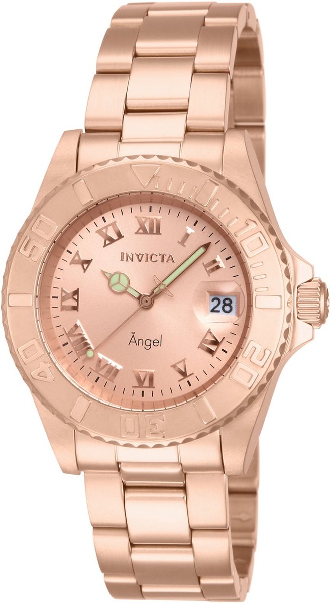 Invicta Angel 14322 Dames Horloge - Waterdicht - Analoog - Quartz Uurwerk - Roestvrij Staal met rosegouden Wijzerplaat - 40mm