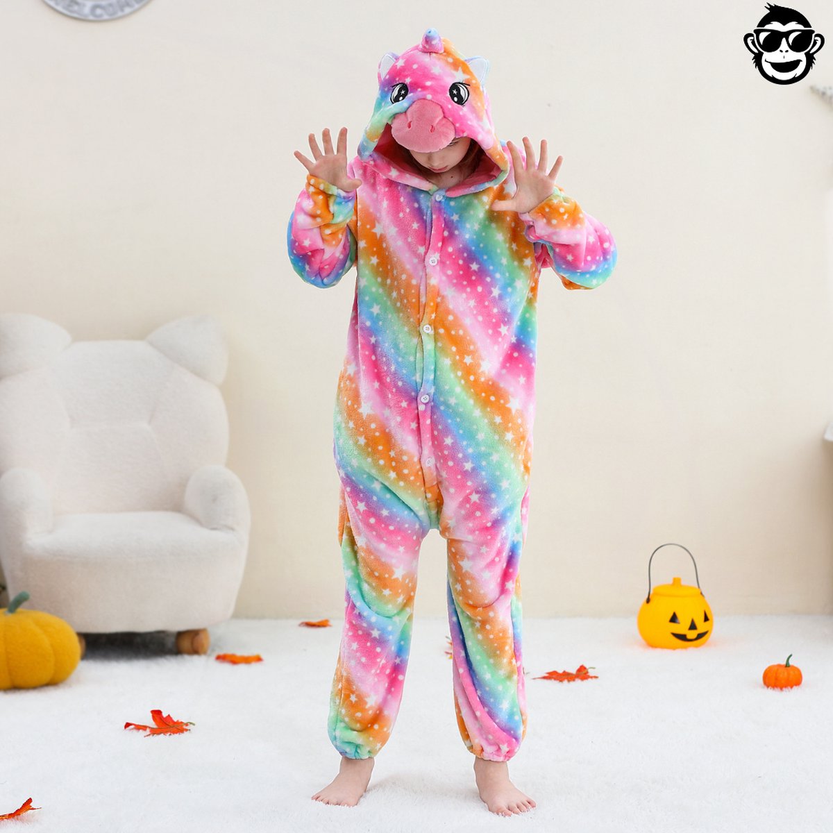 BoefieBoef Dieren Onesie Verkleedpak Kinderen 10-14 jaar – Carnaval Kostuum Pyjama - Maat 140-160 – Dierenpak voor Jongens en Meisjes – Feest, Carnaval Verkleedkleding - Kerst, Sinterklaas of Verjaardag Cadeau - Eenhoorn Regenboog — afbeelding 6