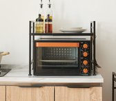 DDMINE Uittrekbare houder voor magnetrons met zware belasting, in hoogte verstelbaar, met 3 hangende haken, houder voor magnetrons, met 2 niveaus, wit, 40 - 65 cm, 2 stuks