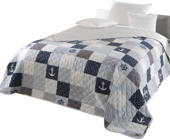 3 Pcs Gewatteerde Patchwork Sprei Blauw Rustieke Retro Bloemen Patroon Omkeerbaar Katoen Patchwork Quilt Bed Gooit Deken met Kussenslopen little surprise