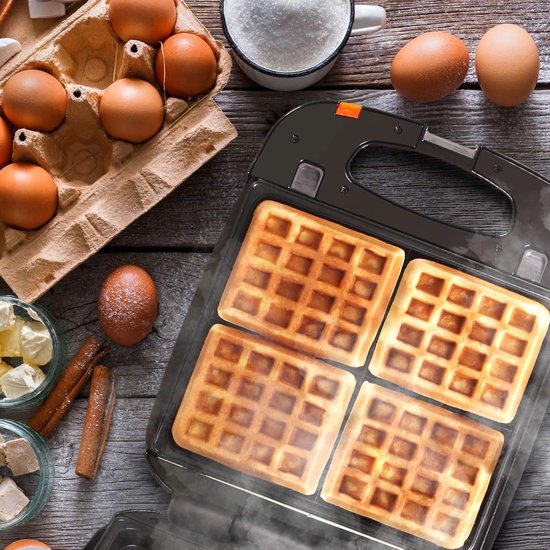 Retoo Wafelijzer voor traditionele 2 Belgische wafelijzer, 750 watt vermogen, bakvorm 22,5 x 22,5 cm, klassiek compact wafelijzer in slim design, dubbele wafelplaten, 220 V, zwart