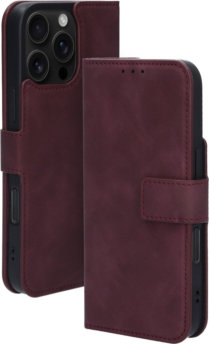 Mobiparts hoesje geschikt voor Apple iPhone 16 Pro Max - Wallet/Boekhoesje - Eco Leer - Magneet Sluiting - Opberg vakken - Paars Rood
